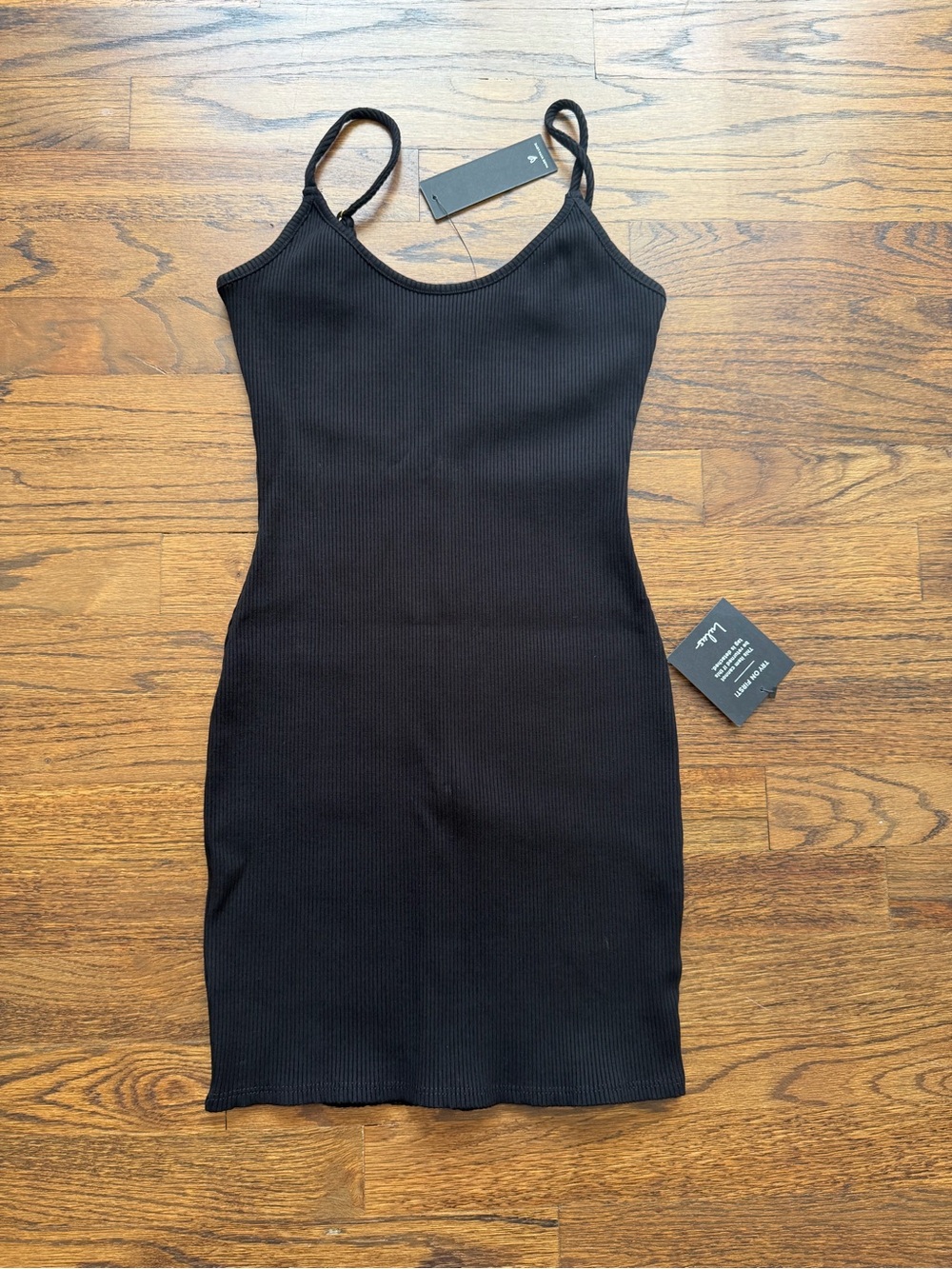 Lulus Black Ribbed Mini Dress, Size XS, NWT